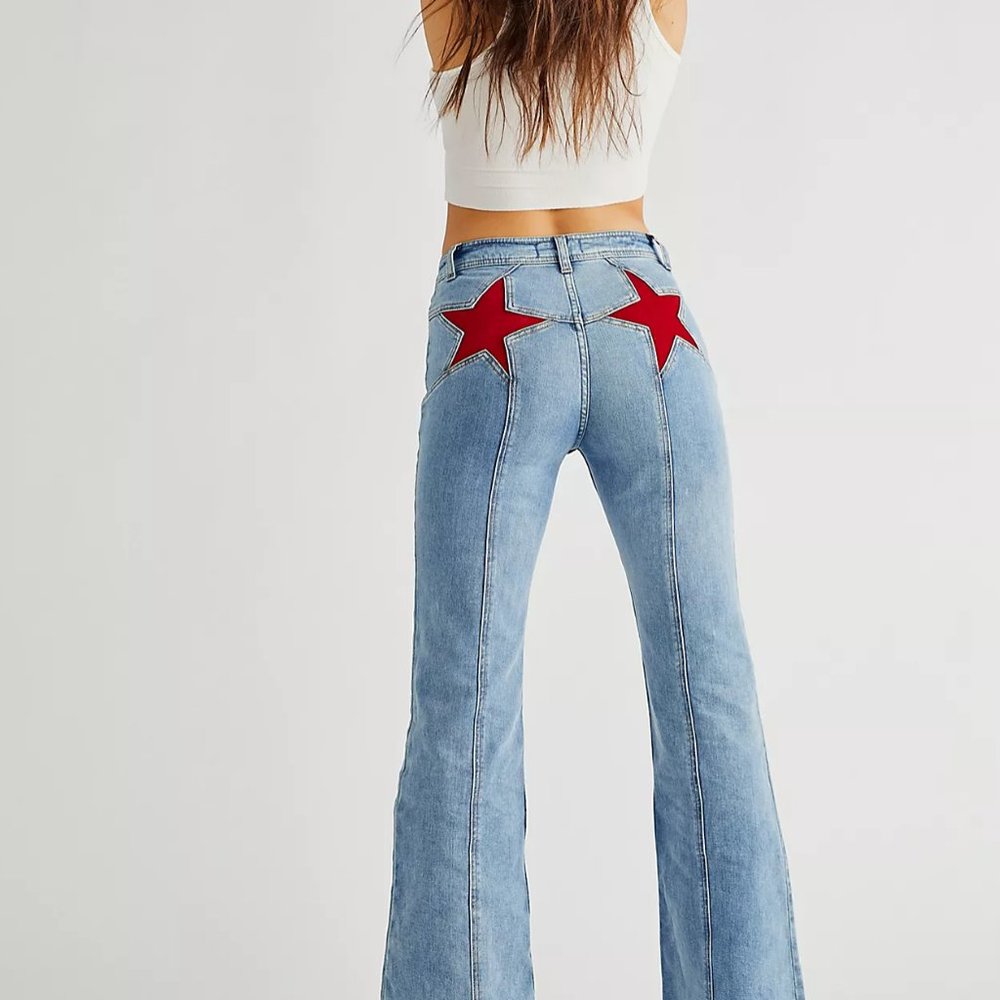 Free People Firecracker Flare Jeans RED Star HTF sz 26
